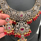 AD Red Stone Red Beads Dual Polish Neckline Necklace