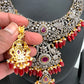 AD Red Stone Red Beads Dual Polish Neckline Necklace