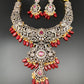 AD Red Stone Red Beads Dual Polish Neckline Necklace