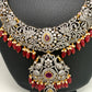 AD Red Stone Red Beads Dual Polish Long Necklace