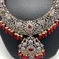 AD Red Stone Red Beads Dual Polish Long Necklace