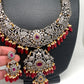 AD Red Stone Red Beads Dual Polish Long Necklace