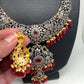AD Red Stone Red Beads Dual Polish Long Necklace