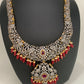 AD Red Stone Red Beads Dual Polish Long Necklace