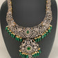 AD Green Stone Green Beads Dual Polish Long Necklace