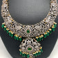 AD Green Stone Green Beads Dual Polish Long Necklace