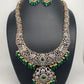 AD Green Stone Green Beads Dual Polish Long Necklace