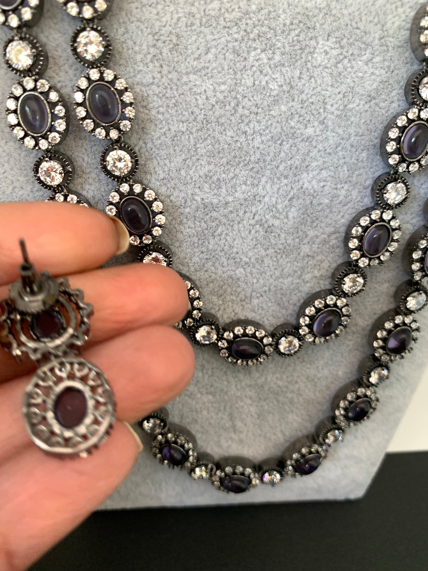 AD Amethyst Purple Stone Victorian Double Line Long Necklace