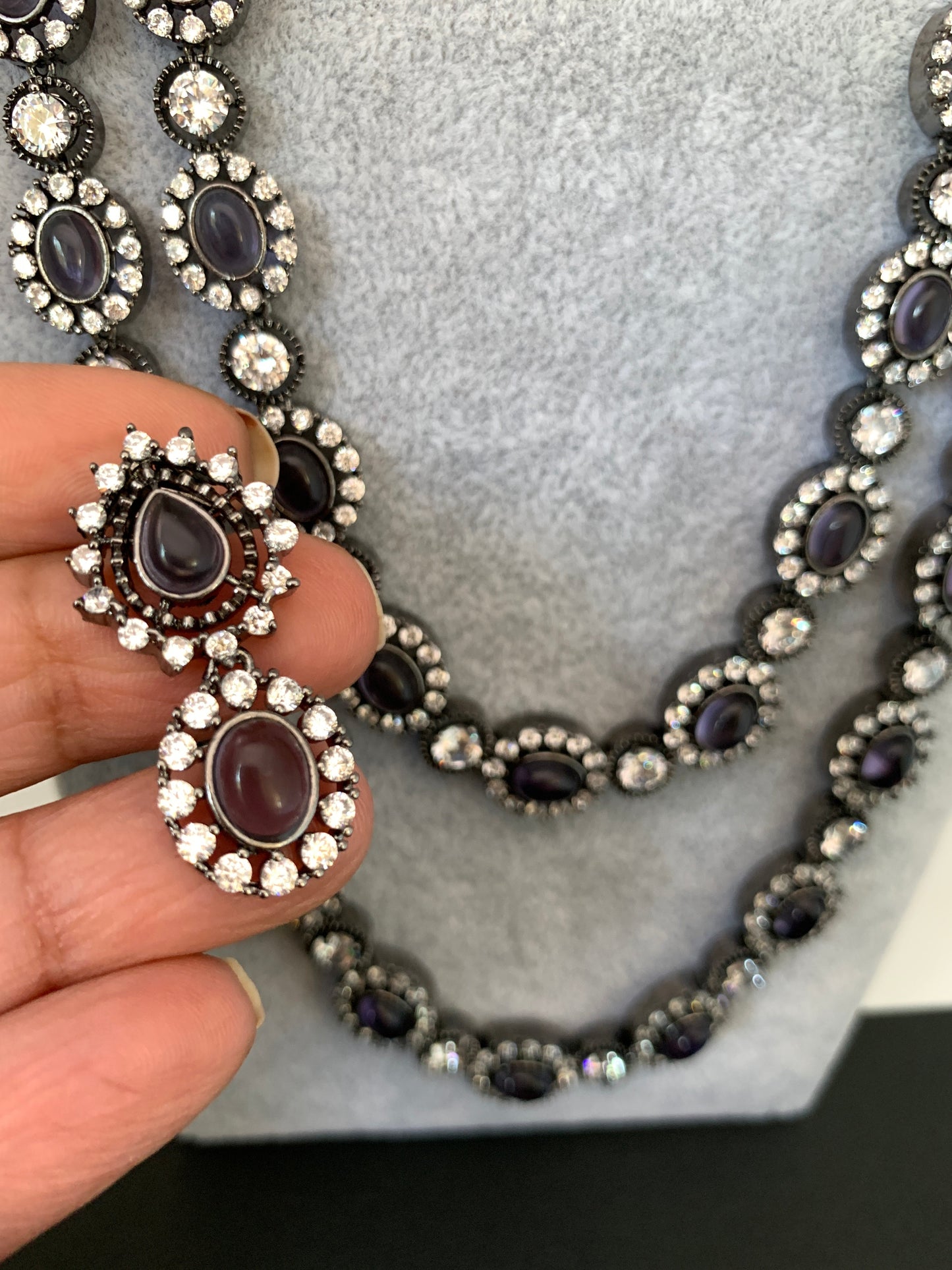 AD Amethyst Purple Stone Victorian Double Line Long Necklace