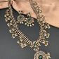 Polki Green Stone Elephant Design Mehndi Polish Long Necklace