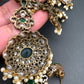 Polki Green Stone Elephant Design Mehndi Polish Long Necklace