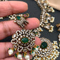 Polki Green Stone Elephant Design Mehndi Polish Long Necklace