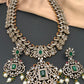 Polki Green Stone Peacock Design Mehndi Polish Long Necklace