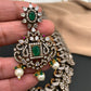 Polki Green Stone Peacock Design Mehndi Polish Long Necklace