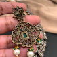 Polki Green Stone Peacock Design Mehndi Polish Long Necklace