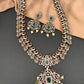 Polki Green Stone Peacock Design Mehndi Polish Long Necklace