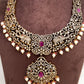 Polki Red Stone Elephant Design Mehndi Polish Short Necklace