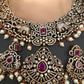 Polki Red Stone Elephant Design Mehndi Polish Short Necklace
