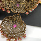 Polki Red Stone Elephant Design Mehndi Polish Short Necklace