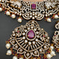Polki Red Stone Elephant Design Mehndi Polish Short Necklace