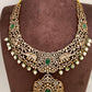 Polki Green Stone Elephant Design Mehndi Polish Short Necklace