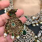 Polki Green Stone Elephant Design Mehndi Polish Short Necklace