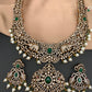 Polki Green Stone Elephant Design Mehndi Polish Short Necklace