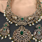 Polki Green Stone Elephant Design Mehndi Polish Short Necklace