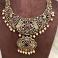 Polki Red Stone Elephant Design Mehndi Polish Short Necklace