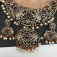 Polki Red Stone Elephant Design Mehndi Polish Short Necklace