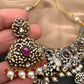 Polki Red Stone Elephant Design Mehndi Polish Short Necklace