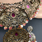 Polki Red Stone Elephant Design Mehndi Polish Short Necklace