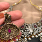 Polki Red Stone Elephant Design Mehndi Polish Short Necklace
