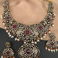 Polki Red Stone Elephant Design Mehndi Polish Short Necklace