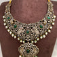 Polki Green Stone Elephant Design Mehndi Polish Short Necklace