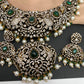 Polki Green Stone Elephant Design Mehndi Polish Short Necklace