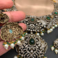 Polki Green Stone Elephant Design Mehndi Polish Short Necklace
