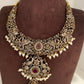 Polki Red Stone Peacock Design Mehndi Polish Short Necklace