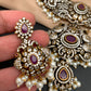 Polki Red Stone Peacock Design Mehndi Polish Short Necklace