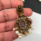 Polki Red Stone Peacock Design Mehndi Polish Short Necklace