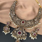 Polki Red Stone Peacock Design Mehndi Polish Short Necklace