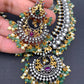 Victorian Finish Kundan and Green Beads Short Necklace
