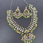 Victorian Finish Kundan and Green Beads Short Necklace