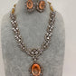 Victorian Finish AD Color Stone Short Necklace - PeachPuff