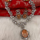 Victorian Finish AD Color Stone Short Necklace - PeachPuff