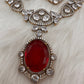 Victorian Finish AD Color Stone Short Necklace - Red