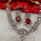 Victorian Finish AD Color Stone Short Necklace - Red