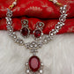 Victorian Finish AD Color Stone Short Necklace - Red