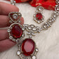 Victorian Finish AD Color Stone Short Necklace - Red