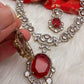 Victorian Finish AD Color Stone Short Necklace - Red